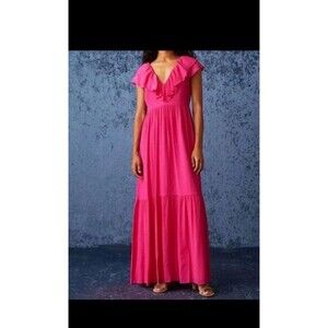 Marie Oliver Maxi Dress Whinslet In Rosa Fuchsia Pink Silk Blend 8 Romantic EUC